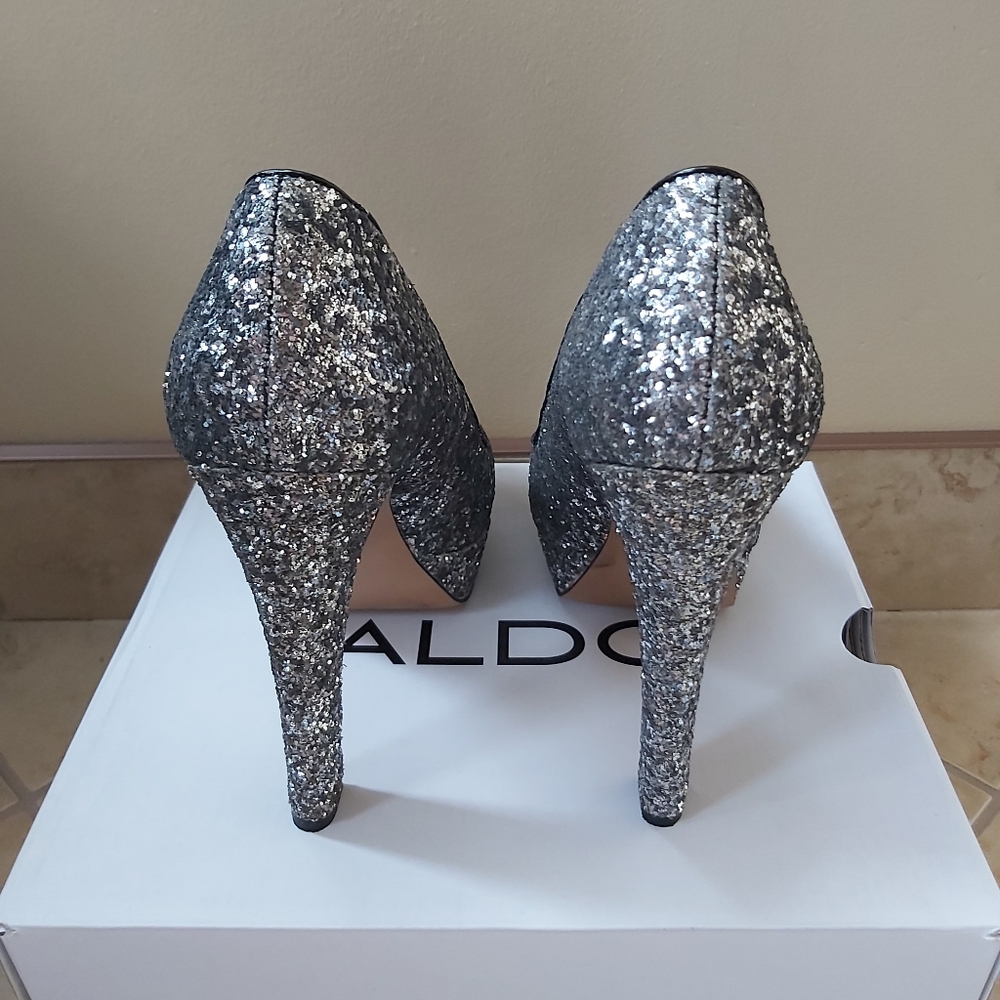 Aldo Silver Glitter Platform Heels - Picture 3 of 8